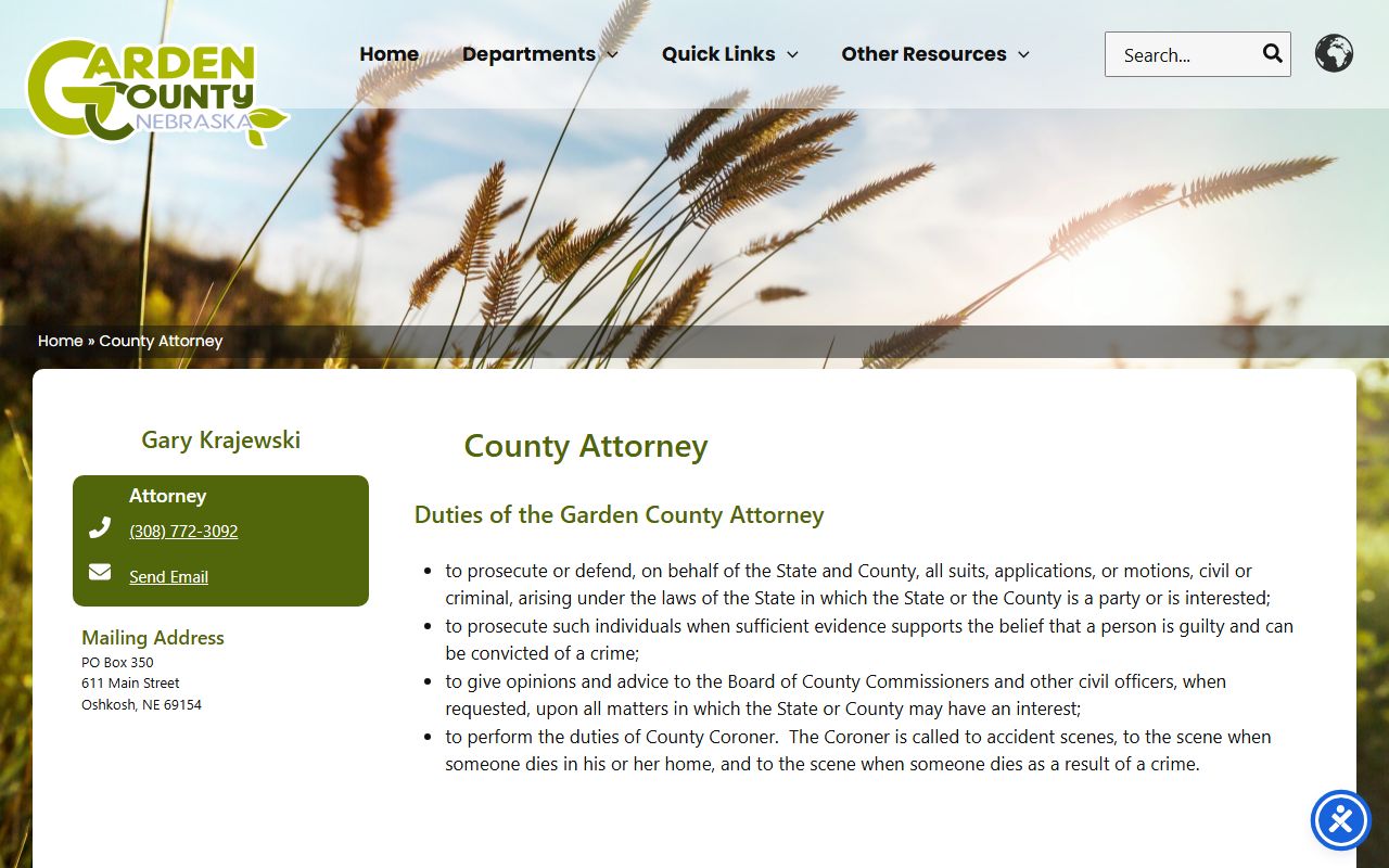 Garden County attorney page for court records after jail arrest